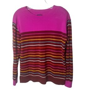 Lands End Women XS Magenta Burgundy Stripe Long Sleeve Cotton Sweater